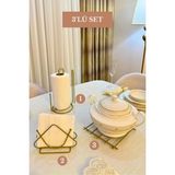 Edora Home 3’lü Set Mat Gold Üçgen Peçetelik Dik Kağıt Havluluk Ayraçlı Nihale Mutfak Seti