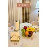 Edora Home 3’lü Set Mat Gold Üçgen Peçetelik Dik Kağıt Havluluk Ayraçlı Oval Köşeli Meyve Sepeti Mutfak Seti