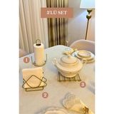 Edora Home 3’lü Set Mat Gold Üçgen Peçetelik Dik Kağıt Havluluk Misketli Nihale Mutfak Seti