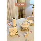 Edora Home 3’lü Set Mat Gold Üçgen Peçetelik Dik Kağıt Havluluk Nihale Mutfak Seti