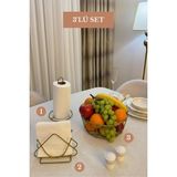 Edora Home 3’lü Set Mat Gold Üçgen Peçetelik Dik Kağıt Havluluk Oval Köşeli Meyve Sepeti Mutfak Seti