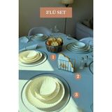 Edora Home 3’lü Set Mat Gümüş 6'lı Supla Kafes Peçetelik Oval Köşeli Ekmek Sepeti Bej Mutfak Seti