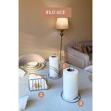 Edora Home 3’lü Set Mat Gümüş Kafes Peçetelik Dik Kağıt Havluluk Kuğu Peçetelik Mutfak Seti