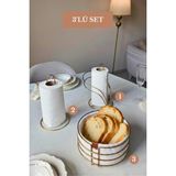 Edora Home 3’lü Set Parlak Altın Kuğu Peçetelik Dik Kağıt Havluluk Yuvarlak Ekmek Sepeti Mutfak Seti
