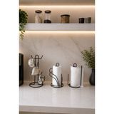 Edora Home 3’lü Set Siyah 6 Bölmeli Dik Bardak Askılık Kuğu Peçetelik Dik Kağıt Havluluk Ayraçlı Mutfak Seti