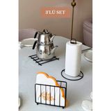 Edora Home 3’lü Set Siyah Kafes Peçetelik Dik Kağıt Havluluk Nihale Mutfak Seti