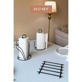 Edora Home 3’lü Set Siyah Kuğu Peçetelik Dik Kağıt Havluluk Misketli Nihale Mutfak Seti