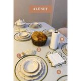 Edora Home 4’lü Set Mat Gold 6'lı Supla Kare Peçetelik Dik Kağıt Havluluk Misketli Oval Köşeli Ekmek Sepeti Bej Mutfak Seti