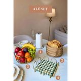 Edora Home 4’lü Set Mat Gold Kare Peçetelik Dik Kağıt Havluluk Yuvarlak Ekmek Sepeti Oval Köşeli Meyve Sepeti Mutfak Seti