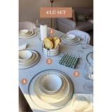 Edora Home 4’lü Set Mat Gümüş 6'lı Supla Kare Peçetelik Dik Kağıt Havluluk Misketli Yuvarlak Ekmek Sepeti Mutfak Seti