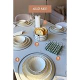 Edora Home 4’lü Set Mat Gümüş 6'lı Supla Kare Peçetelik Dik Kağıt Havluluk Yuvarlak Ekmek Sepeti Mutfak Seti