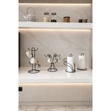 Edora Home 4'lü Set Siyah 6 Bölmeli Dik Bardak Askılık, 6 Kancalı Fincan Askılığı, Kuğu Peçetelik, Dik Kağıt Havluluk Mutfak Seti