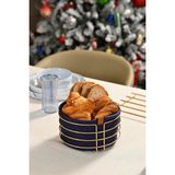 Edora Home Altın Yuvarlak Ekmek Sepeti Şık,ekmeklik Lacivert Hasır Örmeli Makrome-Çok Amaçlı Metal Paslanmaz - 11 x 21 Cm