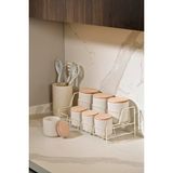 Edora Home Bej Standlı 7 Bölmeli Porselen Baharat Takımı Bambu Kapaklı Mutfak Düzenleyici - Metal Paslanmaz - Renkli - 1 lt