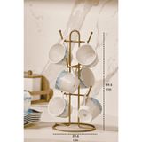 Edora Home Mat Gold 6 Bölmeli Bardak Askılığı Kupa Fincan Düzenleyici Tezgah Üstü Paslanmaz Metal