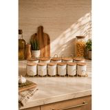 Edora Home Premium Parlak Altın Metal Standlı 11'li Baharatlık Seti Zarif Ahşap Kapaklı Seramik Kavanoz, Dekoratif Mutfak Düzenleyici - Altın - Beyaz - 0,5 ml