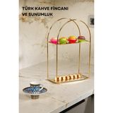 Edora Home Ramazana Özel 2 Kişilik Mosaic Mask Kahve Fincan Takımı + Altın Renk 2 Katlı Sunum Standı Seti | Şık Kahve Sunumluk - 2 Adet