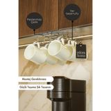 Edora Home Silver 10'lu Dolap Ve Raf Altı Portatif Bardak Askılığı, Kupa, Fincan Düzenleyici - Metal Paslanmaz