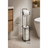 Edora Home Siyah Metal Ayaklı Tuvalet Kağıtlığı ve Yedek Rulo Standı | Modern WC Kağıtlık