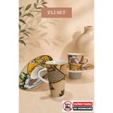 Edora Home Türk Kahvesi Fincan Takımı İçe Geçmeli Vintage Floral 2 Kişilik 4 Parça Fincan Ve Tabak (Makinede Yı