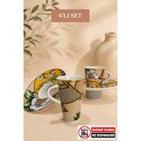 Edora Home Türk Kahvesi Fincan Takımı İçe Geçmeli Vintage Floral 6 Kişilik 12 Parça Fincan Ve Tabak (Makinede Yıkanmaz) - Renkli