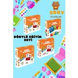 edoy Montessori Eğitici Dörtlü Oyuncak Seti-Rubik Emoji Türkçe İngilizce ve Matematik Bulmaca Kutu Oyunu