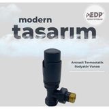EDP 1/2 Antrasit Termostatik Radyatör Krom Vanası