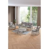 Edra Rattan Puflu Bahçe Balkon Takımı 3+1+1+camı Masa Kemik Rengi Kemik