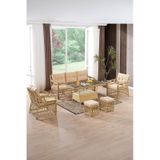 Edra Rattan Puflu Bahçe Balkon Takımı 3+1+1+camlı Masa Cappuccino Cappuccino