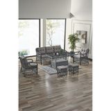 Edra Rattan Puflu Bahçe Balkon Takımı 3+1+1+camlı Masa Gri Gri