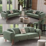 Edsy Home Armoni 3+3 Koltuk Takımı Yeşil Keten Orta Sert Oturum 224 cm Derinlik 90 cm