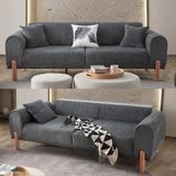 Edsy Home Armoni 3'lü Koltuk Takımı Antrasit Bukle Kumaş Orta Sert Oturum 225 cm Ahşap Ayak