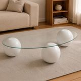 Edsy Home Elite Orta Sehpa Beyaz Tamperli Cam ve Poliüretan Malzemeden Modern Tasarım 120 cm