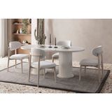 EDSY HOME Mermer Desen Oval 4 Sandalyeli Masa Takımı ( Ayaklar Plastik ) - Beyaz