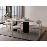 EDSY HOME Modern Tasarımlı Traverten Oval Masa Takımı 180x90 cm MDF Malzemeden 4 Sandalyeli - Gri