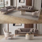 Edsy Home Rebull 3+3+1+1 Koltuk Takımı Kahverengi Sütlü Kahve Orta Sert Yumuşaklık Ahşap Ayak - Sütlü Kahverengi