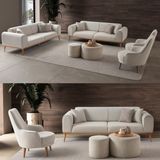 Edsy Home Rebull Koltuk Takımı 3+3+1+1 Krem Renk Modern Tasarım Keten Kumaş Orta Sert Oturum - Bej