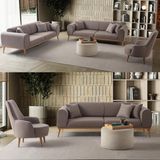 Edsy Home Rebull Modern Koltuk Takımı Kahverengi 3+3+1 Orta Sert Yataklı Ahşap Ayaklı