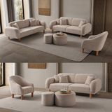 Edsy Home Regnum Koltuk Takımı 3+3+1 Taş Renk - Ekru