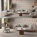 Edsy Home Riva 3+3+1 Koltuk Takımı Krem Modern Tasarım Orta Sert Oturum 224 cm Genişlik