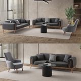 Edsy Home Riva Modern Koltuk Takımı Antrasit 3+3+1 Orta Sert Keten Ahşap Ayak 224 cm