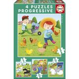 Educa Çiftlik Hayvanları 6+9+12+16 Parça Çocuk Puzzle