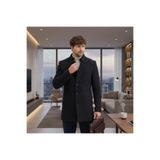 Edvino Erkek Kahve-Lacivert Kalın Dik Yaka Slim Fit Kaşe Kaban Kahve-Lacivert 48