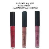 Edwol Make Up Likit Işıldayan Parlak 3 Lü Ruj Kırmızı Nude Pembe Ruj