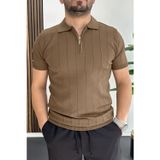 Edwox Açık Kahve Edw452 Erkek Slim Fit Fermuarlı Polo Yaka Tişört