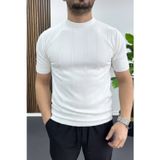 Edwox Beyaz EDW454 Erkek Bisiklet Yaka Desenli Tişört
