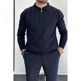 Edwox EDW195 Lacivert Erkek Yarım Fermuarlı Polo Yaka Mevsimlik Kazak Klasik Stil Uzun Kol - XL