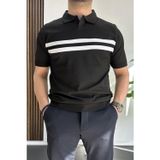 Edwox EDW236 Açık Yaka Çizgli Siyah Beyaz Erkek T-shirt