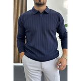 Edwox EDW412 Erkek Açık Yaka Lacivert Normal Kalıp Kazak Polo Yaka Günlük Stil - XL