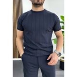 Edwox EDW456 Lacivert Bisiklet Yaka Çizgili Erkek Tişört